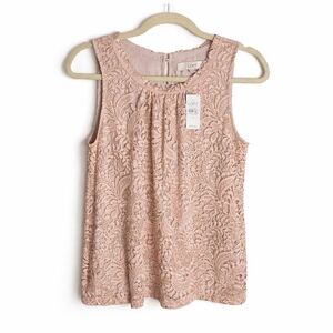 NWT LOFT Pale Pink Lace Sleeveless Top, Size Small